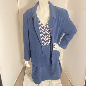 Briggs New York Slate Blue Women's Blazer and Skirt Set Faux Suede